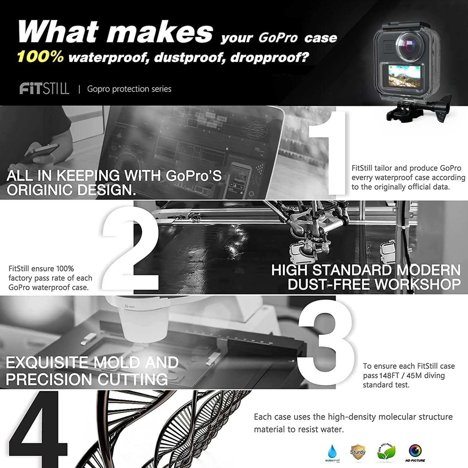 Fitstill 147FT/45M Underwater Waterproof Diving Case Only for Go Pro MAX 360 (2025),Anti-Scratch Invisible Dive Protective Cover Shell Housing with Bracket Mount Accessory(Not for MAX2&MAX 2019) image number 4