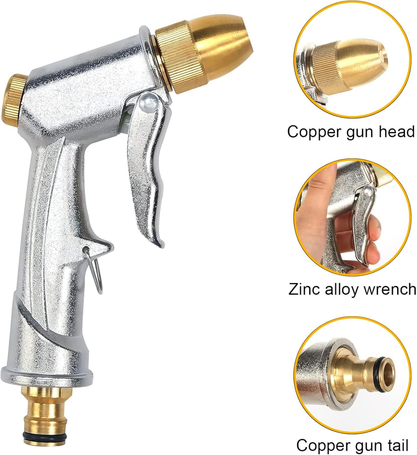 Garden Hose Spray Gun with Full Brass Nozzle, Heavy Duty Metal Water Gun, High Pressure Spray Nozzle Hose Spray Gun for Car & Pet Washing, Plants Watering, Lawn and Garden Cleaning image number 5