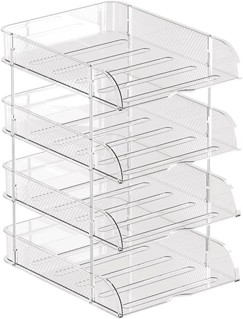 Transparent Stackable Storage Box (4 Pack), File Rack with Non-Slip Strips, Desktop Multi-Layer Storage Rack, for Store Books, Magazines, Folders, File Paper, Notes and Pens image number 2