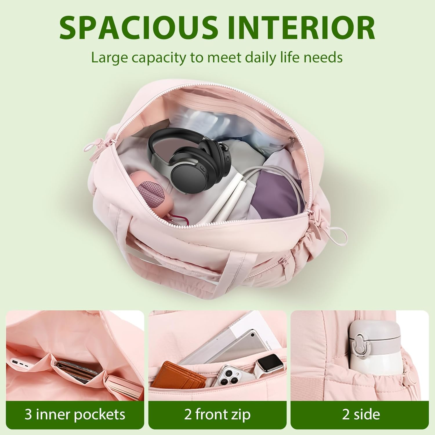 Gym Bag for Women, Duffle Bag for Travel with Wet Pocket, Lightweight Carry on Weekender Duffel (Beige)