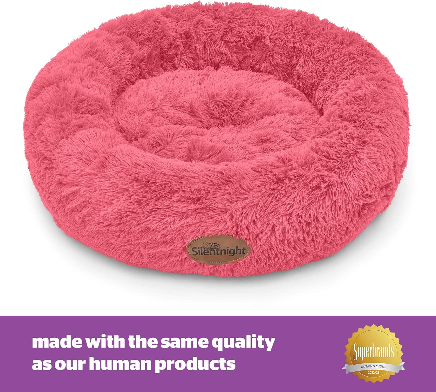 Silentnight Donut Calming Dog Bed - Calming Dog Cat Pet Bed Anxiety Relief Soft Fluffy Doughnut Pillow - Easy Clean Machine Washable Luxury Plush Dog Pillow Basket - 85 Cm - Hot Pink image number 4