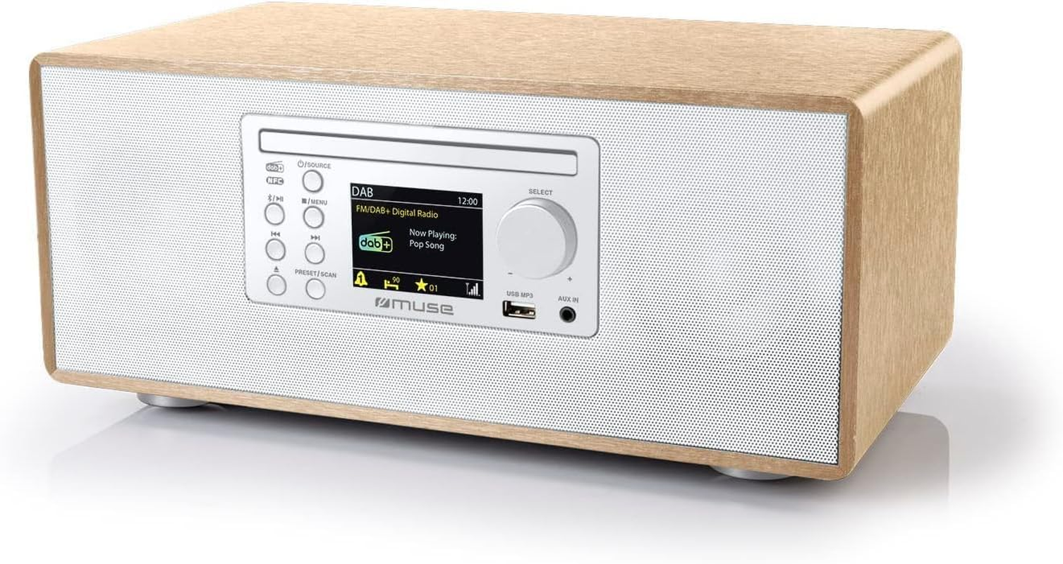 MUSE M-695 Hi-Fi System in White, with DAB Radio, Bluetooth, CD Player, Two Integrated Speakers, in Real Wood Casing image number 2