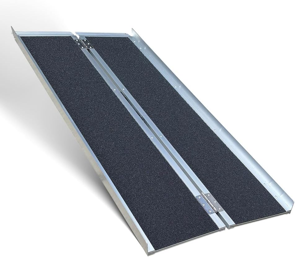 Single-Folding Aluminium Wheelchair Ramp 272Kg Rated Loading Portable Threshold Non-Slip (5Ft-(152Cm X 73.5Cm X 5Cm))