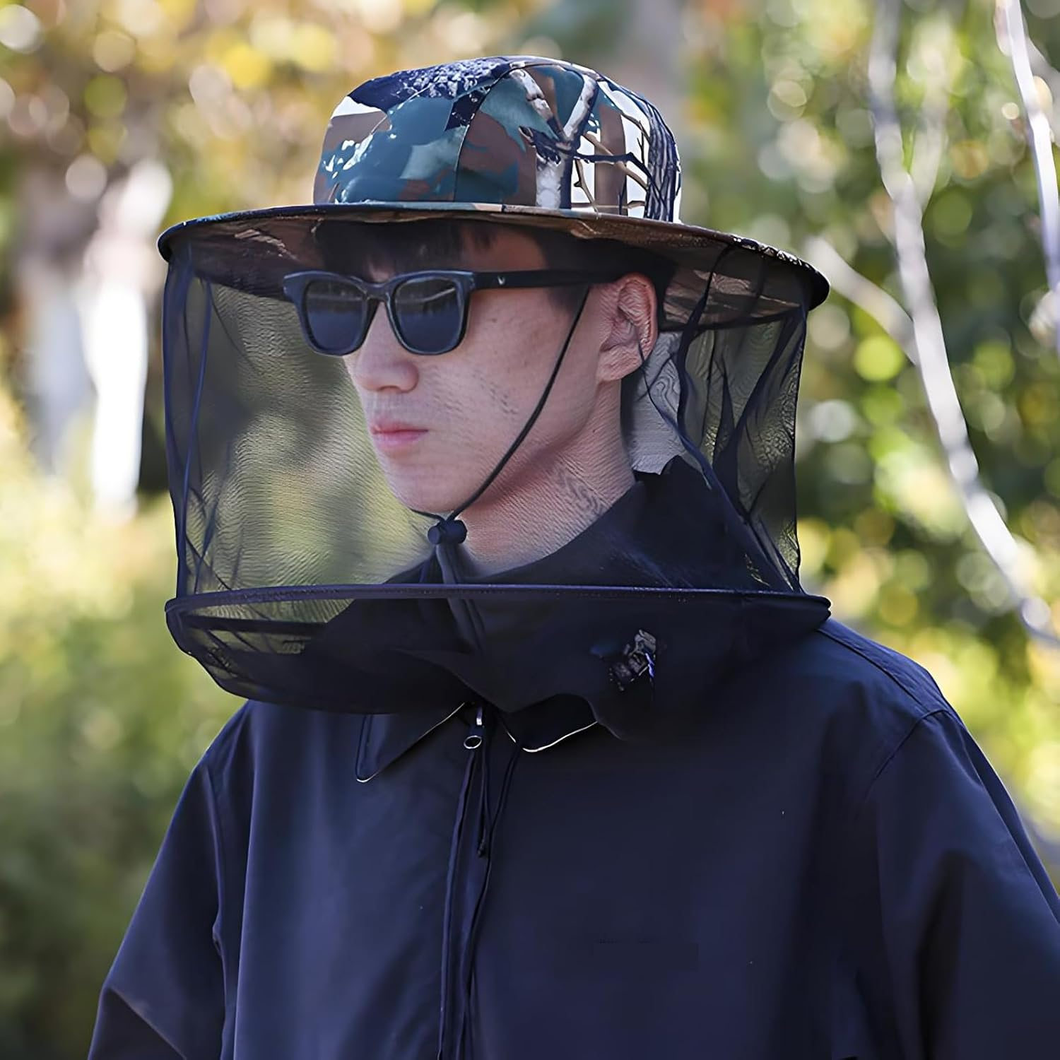 RUIFEN 2 per 19.7 * 14.6 in Outdoor Insect Repellent Bucket Hat, Adjustable and Breathable, Suitable for Fishing, Beekeeping, Hiking, Gardening, Unisex Camouflage image number 3