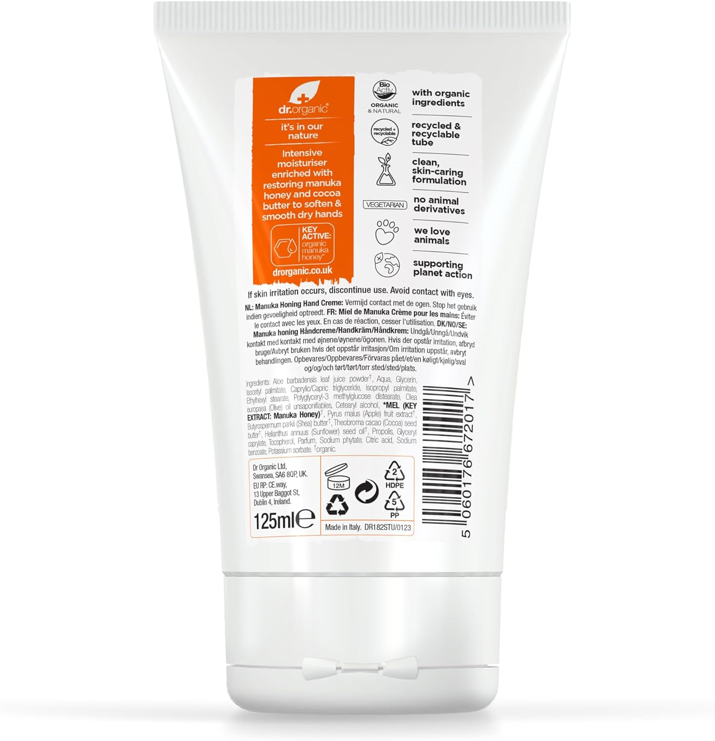 Dr Organic Manuka Honey Hand Cream, Moisturising, Dry Skin, Mens, Womens, Natural, Vegetarian, Cruelty-Free, Paraben & Sls-Free, Organic, 125Ml image number 5