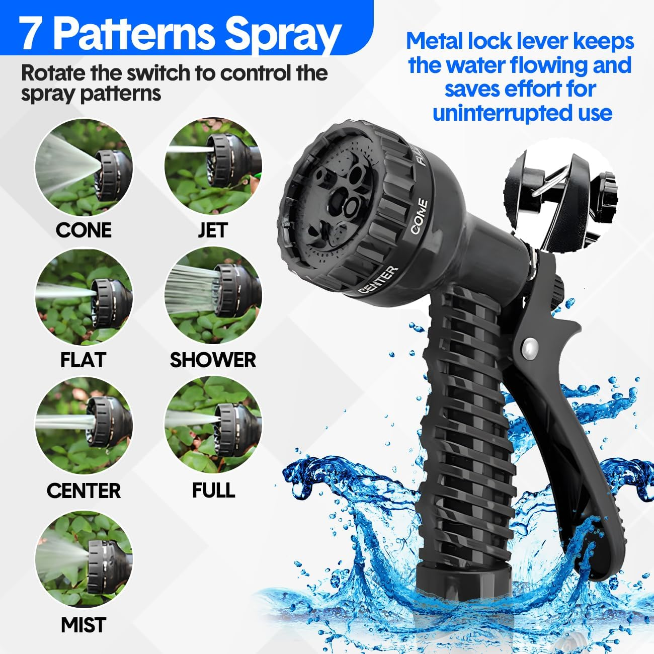 100FT（30M） Stainless Steel Garden Hose - Heavy Duty No-Kink Metal Water Hose with 7-Function Nozzle, Lightweight & Flexible for Yard/Lawn/Rv, Corrosion-Resistant Outdoor Hose