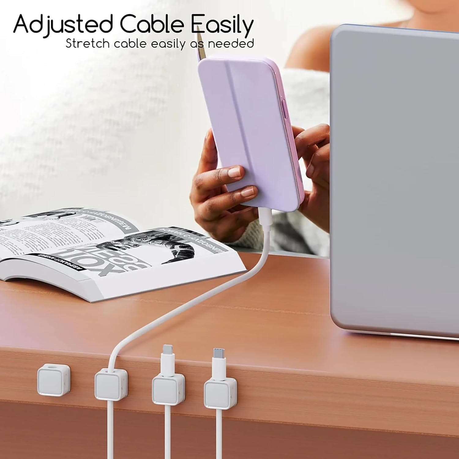 6 PCS Charging Cable Magnetic Cable Organizer Storage Holder, Uierty Charging Cable Magnetic Cable Organizer Storage Holder, Uierty Cable Management, Easy Secure under Desk Cable Management for Home