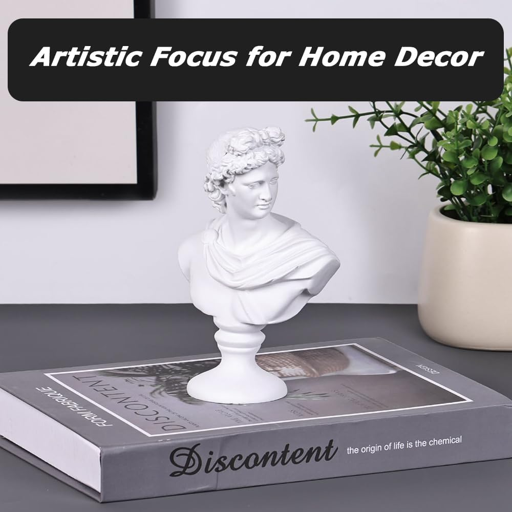 Apollo Bust Sculpture, White Apollo Bust Statue Home Decor, Roman Mythology God of Sunlight Shelves David Aesthetic Decor for Small Statues Greek Statue Decor image number 3