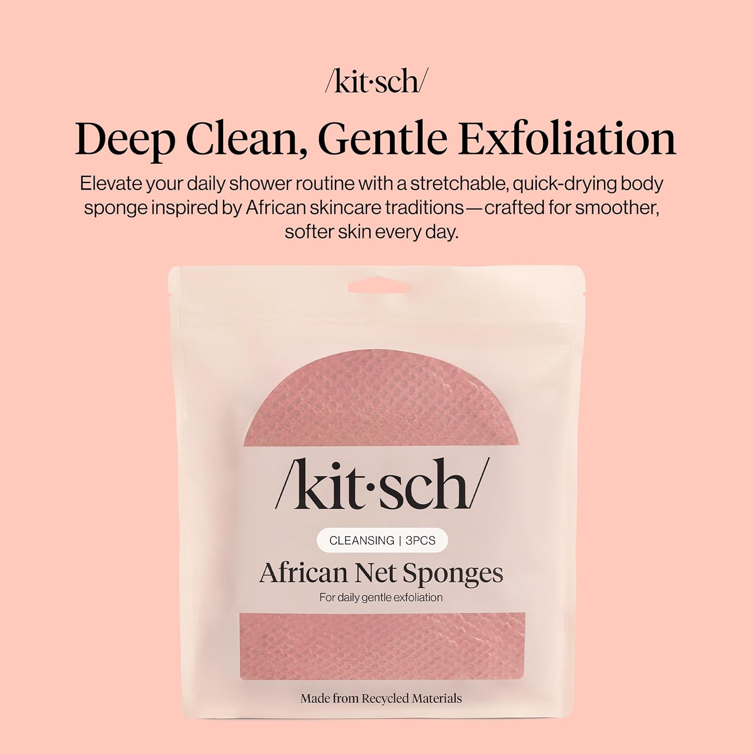 Kitsch African Net Sponge &ndash; Exfoliating Body Scrubber for Cleansing & Gentle Daily Exfoliation &ndash; Stretchable Bath Sponge for Hard-To-Reach Areas, Long-Lasting Shower Essential - Berry Pink, 3 Pcs image number 1