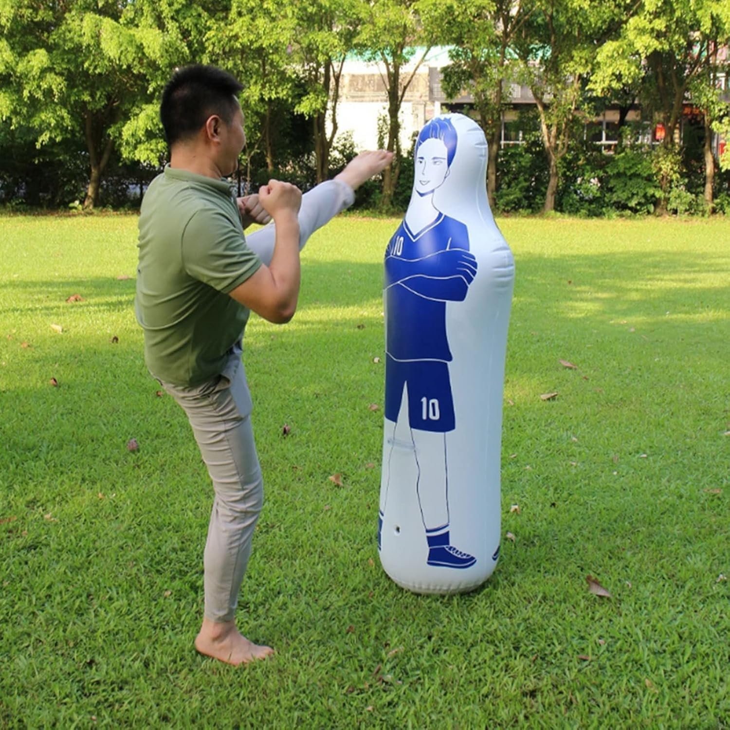 Inflatable Football Training Dummy Soccer PVC Boxing Punching Bag 40X160Cm Red or Blue for Soccer Training image number 3