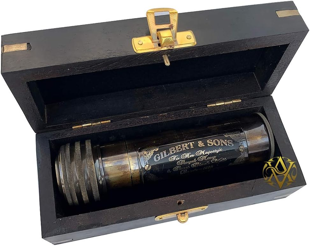 Nautical Gilbert Kaleidoscope with Wooden Box Vintage Prism Brass Toy Antique Brass Finish for Boy/Girl image number 1