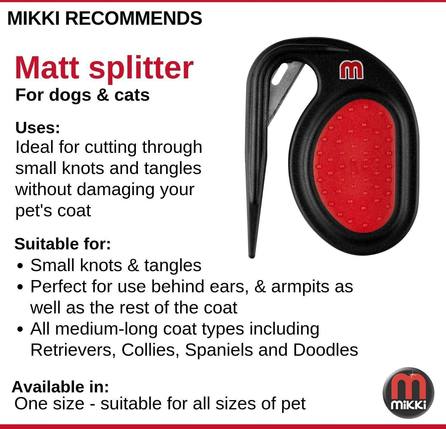 Mikki Dog, Puppy, Cat Matt Splitter - Dematting and Detangler Tool - Removes Knots and Matts image number 2