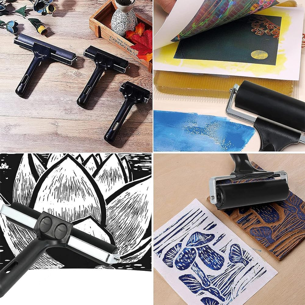 Rubber Roller Brayer for Crafting, 2Pcs Printmaking Brayer Roller Ink Roller Tool,Rubber Roller Brayer Roller Hard Rubber,Rubber Brayer Roller,Vinyl Rubber Roller,Ink Painting Brayer,Glue Roller Tool image number 2