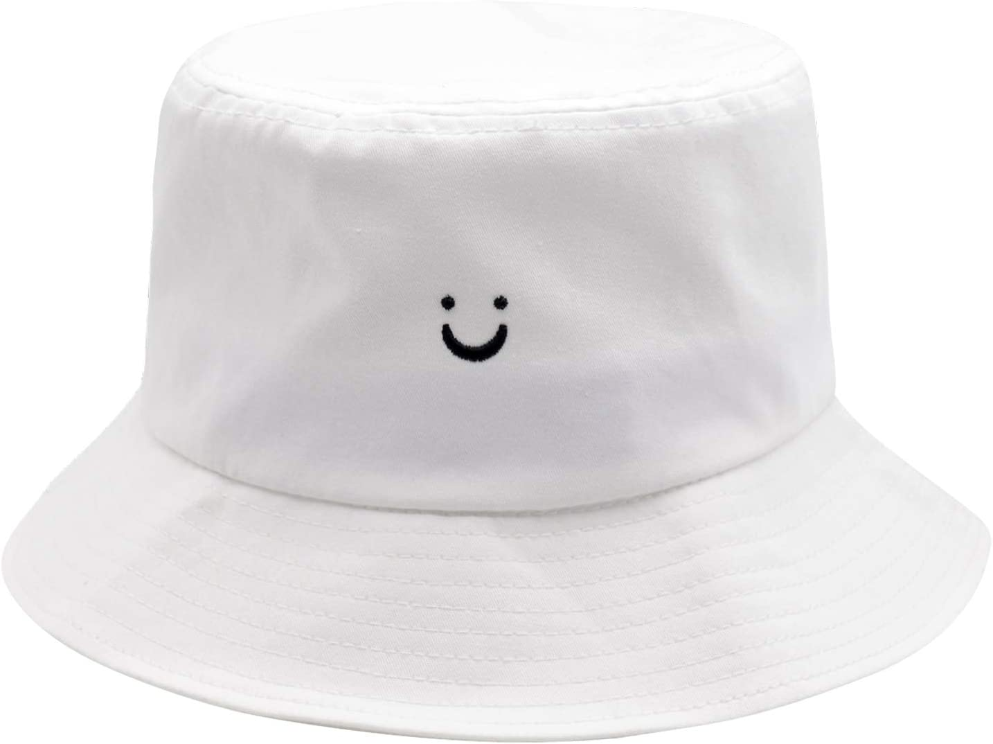 Bucket Hat Unisex 100% Cotton Smile Face Embroidery Reversible Hat Travel Bucket Beach Sun Hat Outdoor Cap image number 6
