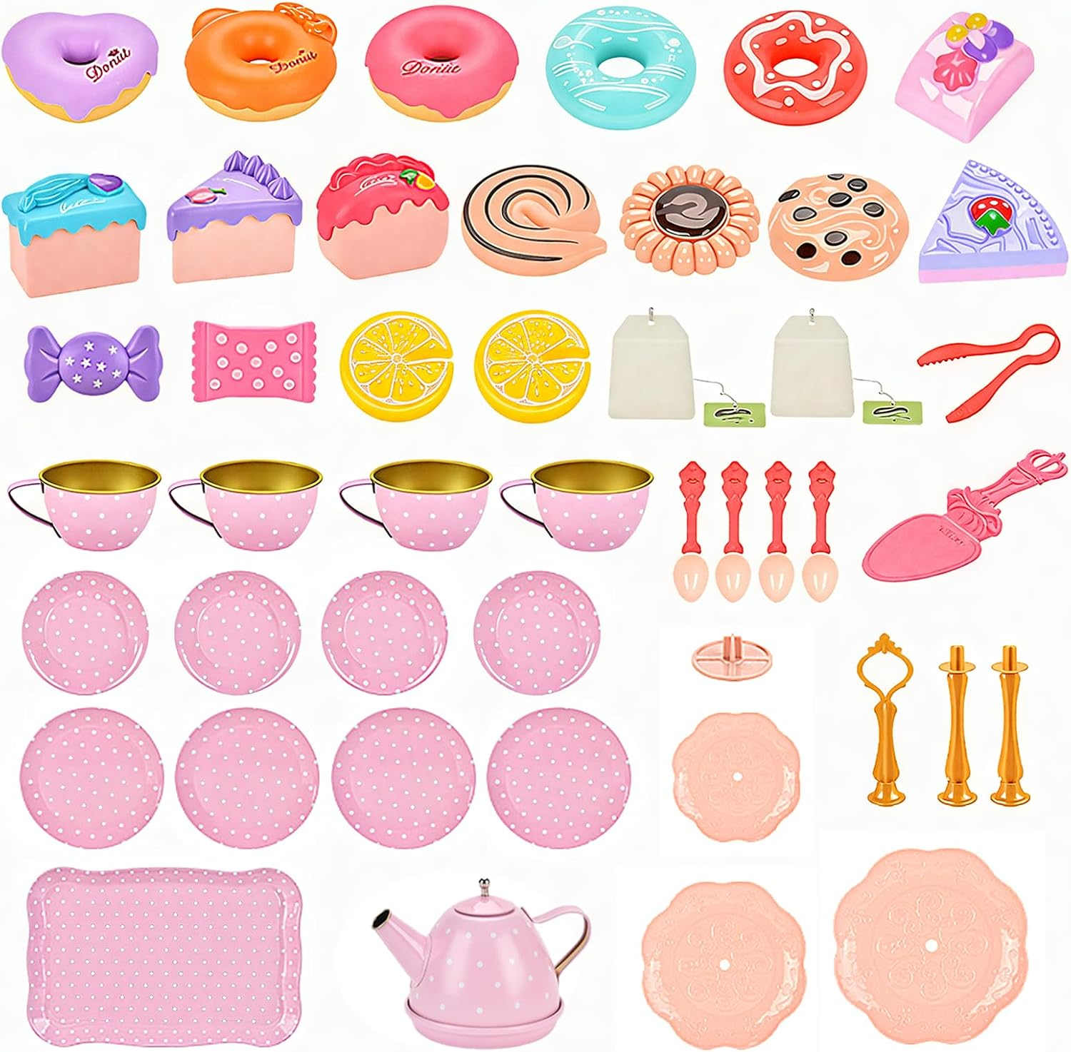 46Pcs Tea Party Set for Little Girls,Pretend Play Tea Set Toys, Food Toy Dessert Accessories, Birthday Gift for Kids Girls 3 4 5 6 Year Old image number 3