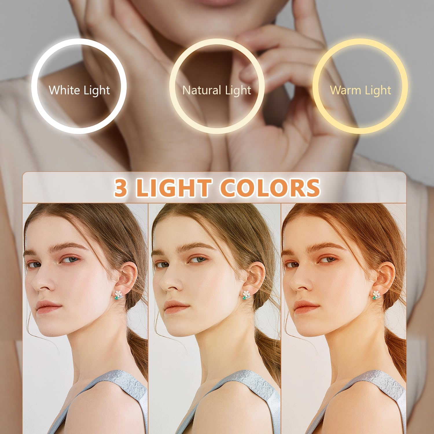 Auxmir 1X/30X Wall Mounted Lighted Makeup Mirror, 8" Rechargeable Double-Sided Magnifying Mirror with Light, Touch Dimmable 3 Color Light, 360&deg; Rotation Foldable Extended Arm, Black image number 3