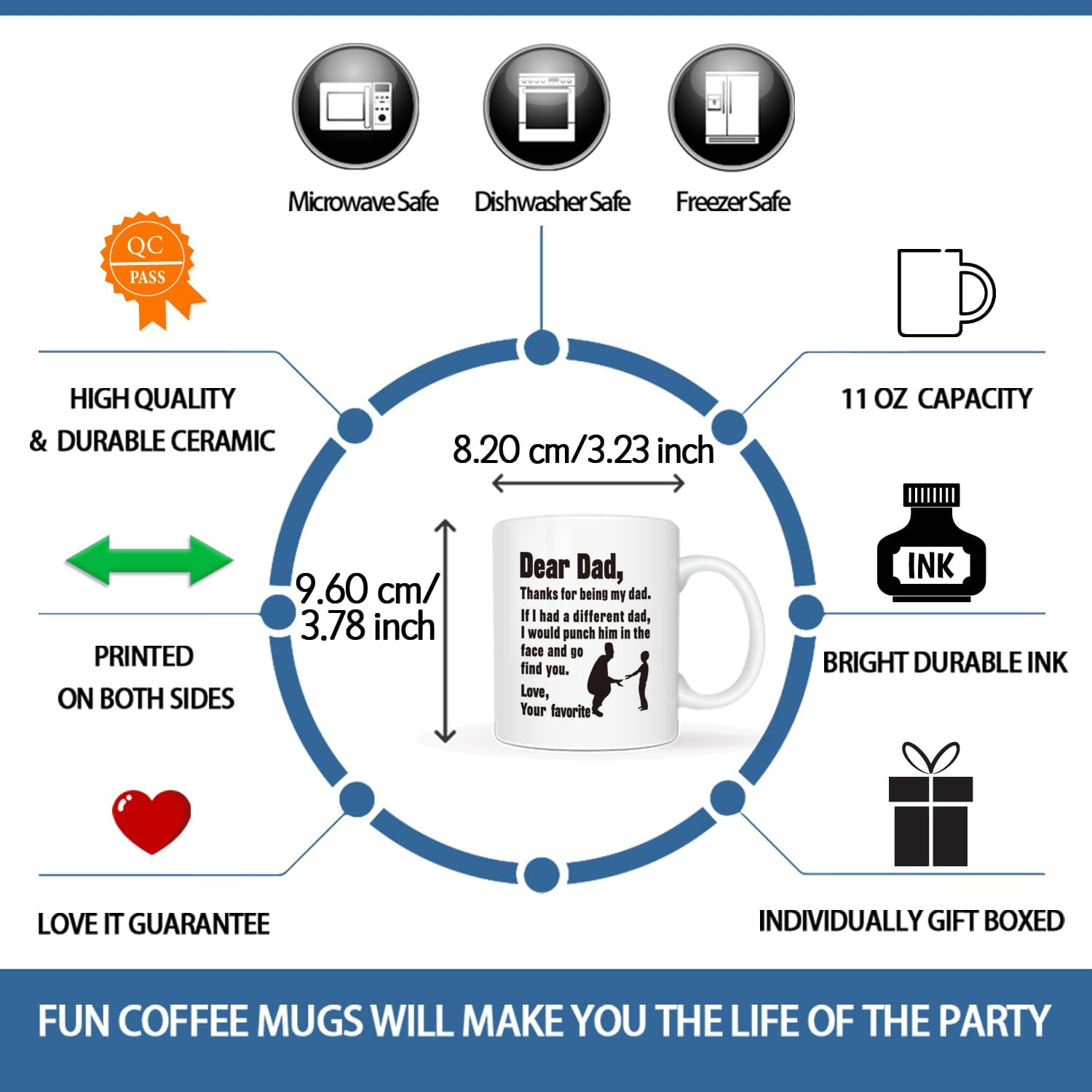 Fathers Day Funny Gifts Coffee Mug Christmas, Dear Dad Thanks for Being My Dad. Love, Your Favorite Best for Dad, Father Cup, White 11 Oz image number 2