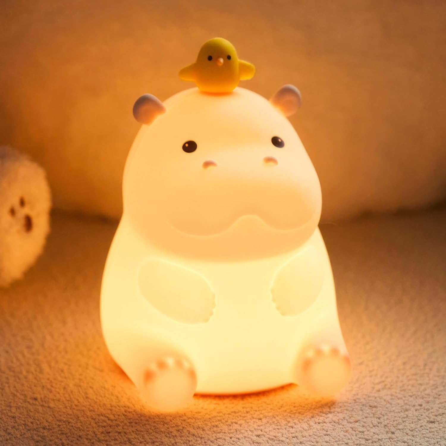 Hippo Night Light for Kids, Silicone Dimmable Touch Lamp with 2 Lighting Modes, USB Rechargeable Lamp for Bedroom Children'S Room, Portable LED Night Light for Christmas Birthday (Hippo) image number 6