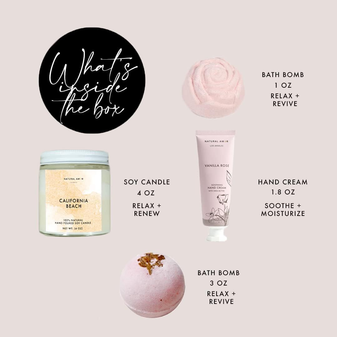 Natural Amor Relaxation Spa Gifts for Women,4Pcs Gift Box Including Candle, Hand Cream, Bath Bomb image number 5