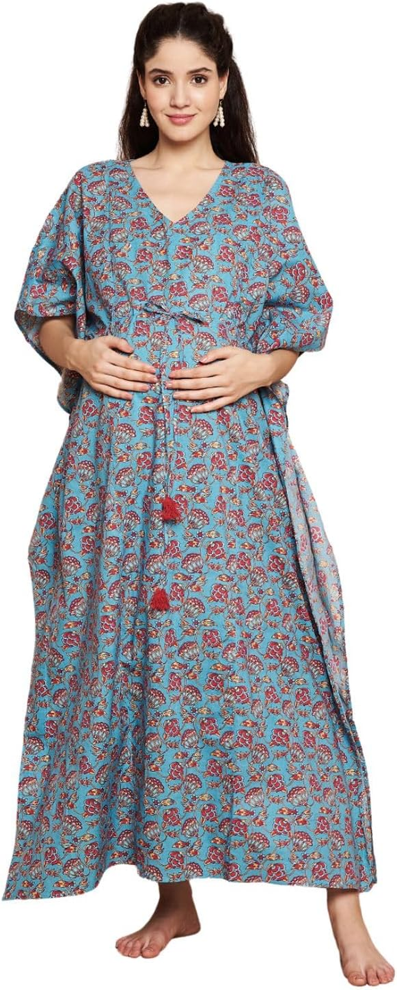 Secret Wish Floral Printed Cotton Maternity Kaftan./Free Size/Printed/Drawstring/Nightdress/Nightwear/Full Length