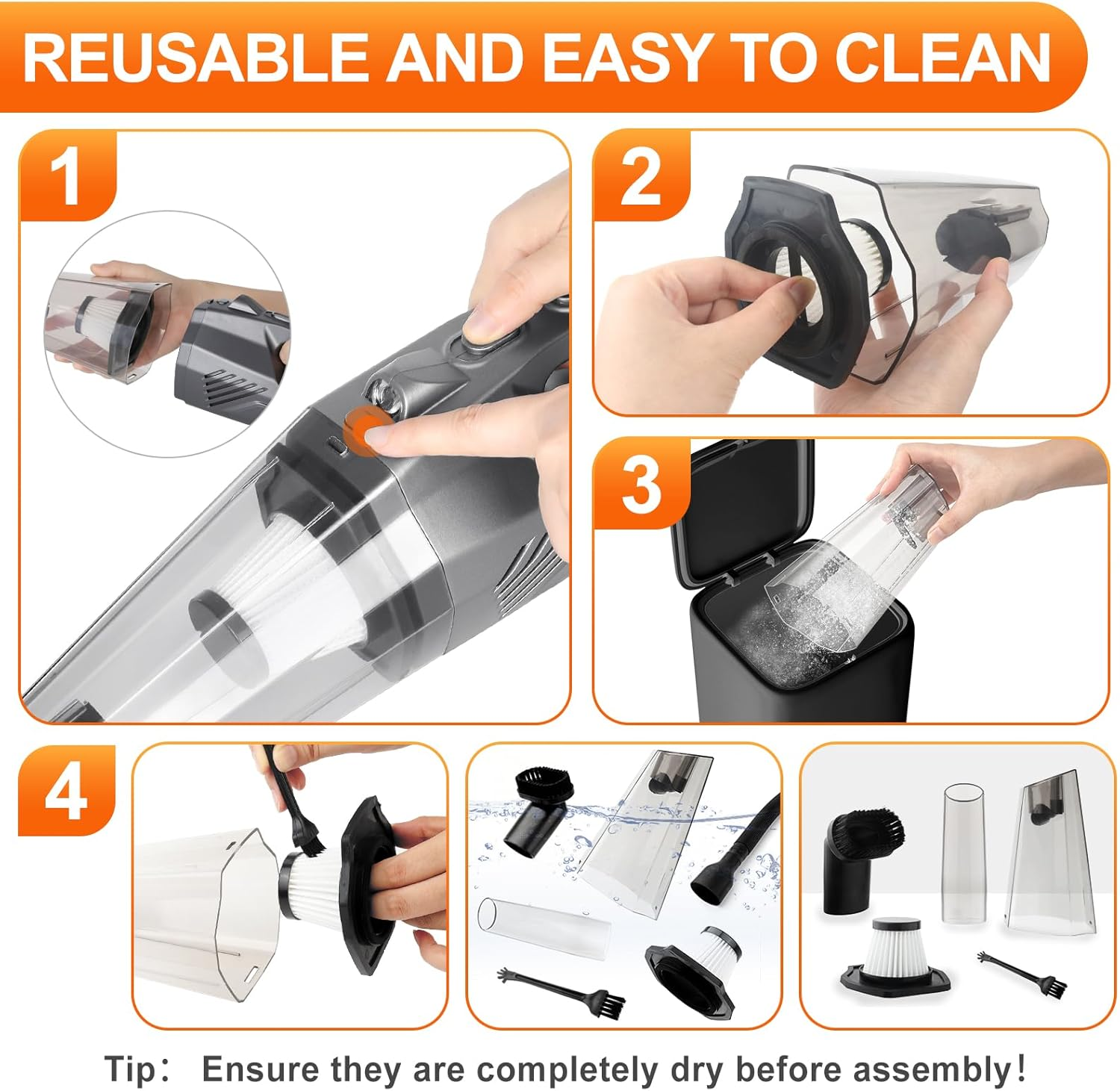 Handheld Vacuum Cleaner Portable Rechargeable with Washable HEPA Filter, Cordless Car Vacuum Cleaner Powerful for Home Carpet Stairs Pet Hair, Mini Hoover Car Hoovers Lightweight (Sliver) image number 4