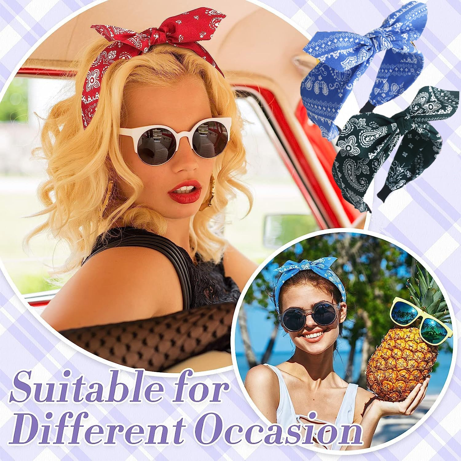 3 X Boho Wide Headband Rabbit Ears Hair Bands Fabric Non-Slip Headgear Elastic Twist Headband 1920S Accessories for Women Girls (Cashewears) - Cashewears image number 6