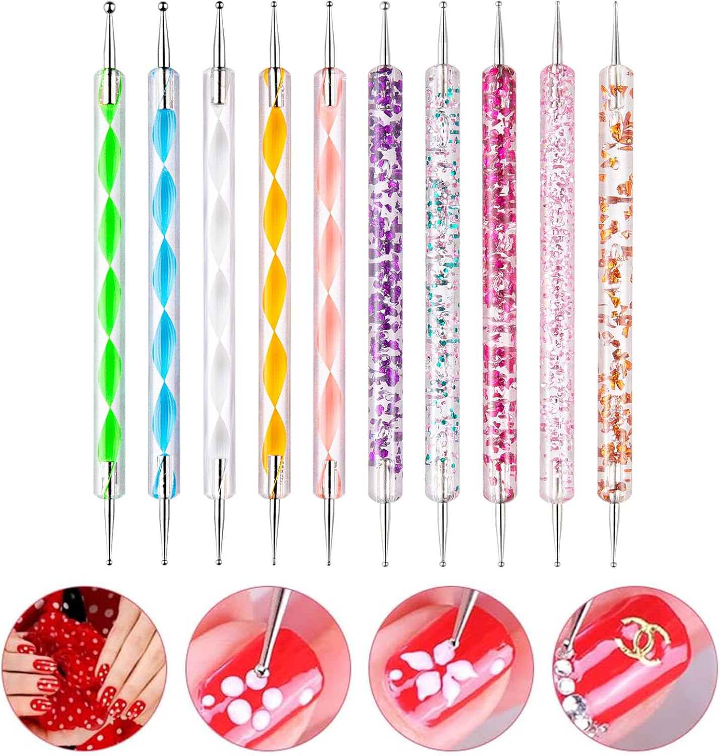 Kzvsiy 10 Pcs Nail Art Dotting Tools Set, 2-Way Dotting Pen & Ball Tip Clay Sculpting Tools for Nail Art, Manicure, Mandala Drawing, Rock Painting, and Art Tracing image number 1