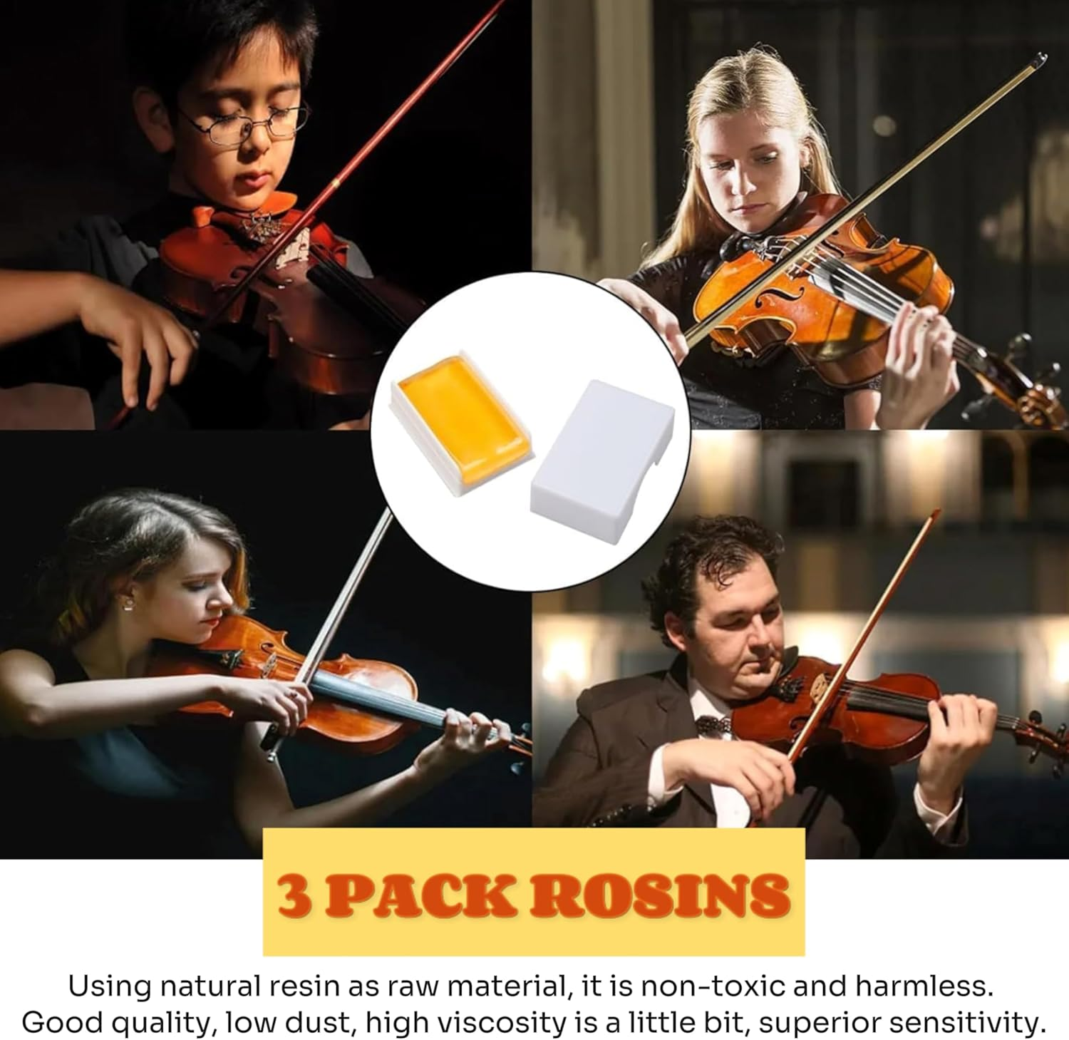 JCHFR 3 Pcs Natural Rosins for Violin, Rosin Violin Rosin, Low Dust Universal Rosin for Violin Viola and Cello