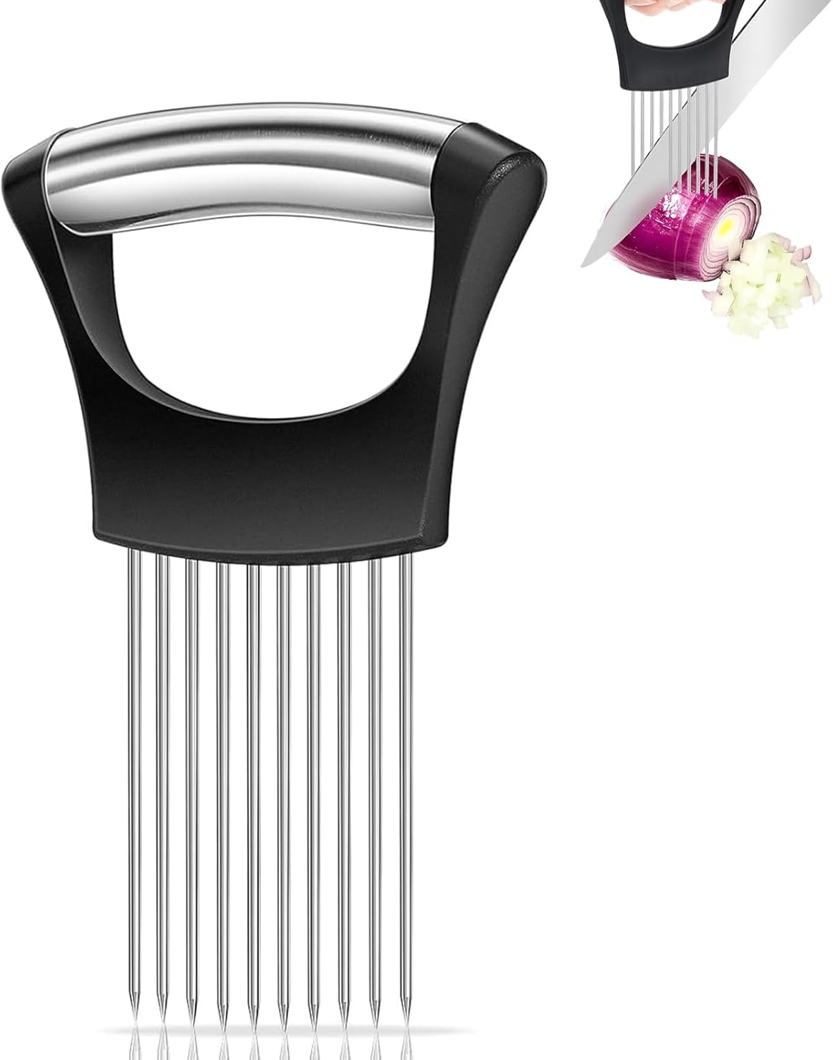 Onion Cutter Holder,Vegetable Slicer Cutting Tools , Meat Slicer Meat Tenderizer Needle, Handy Kitchen Gadgets Safety Cooking Tools image number 1