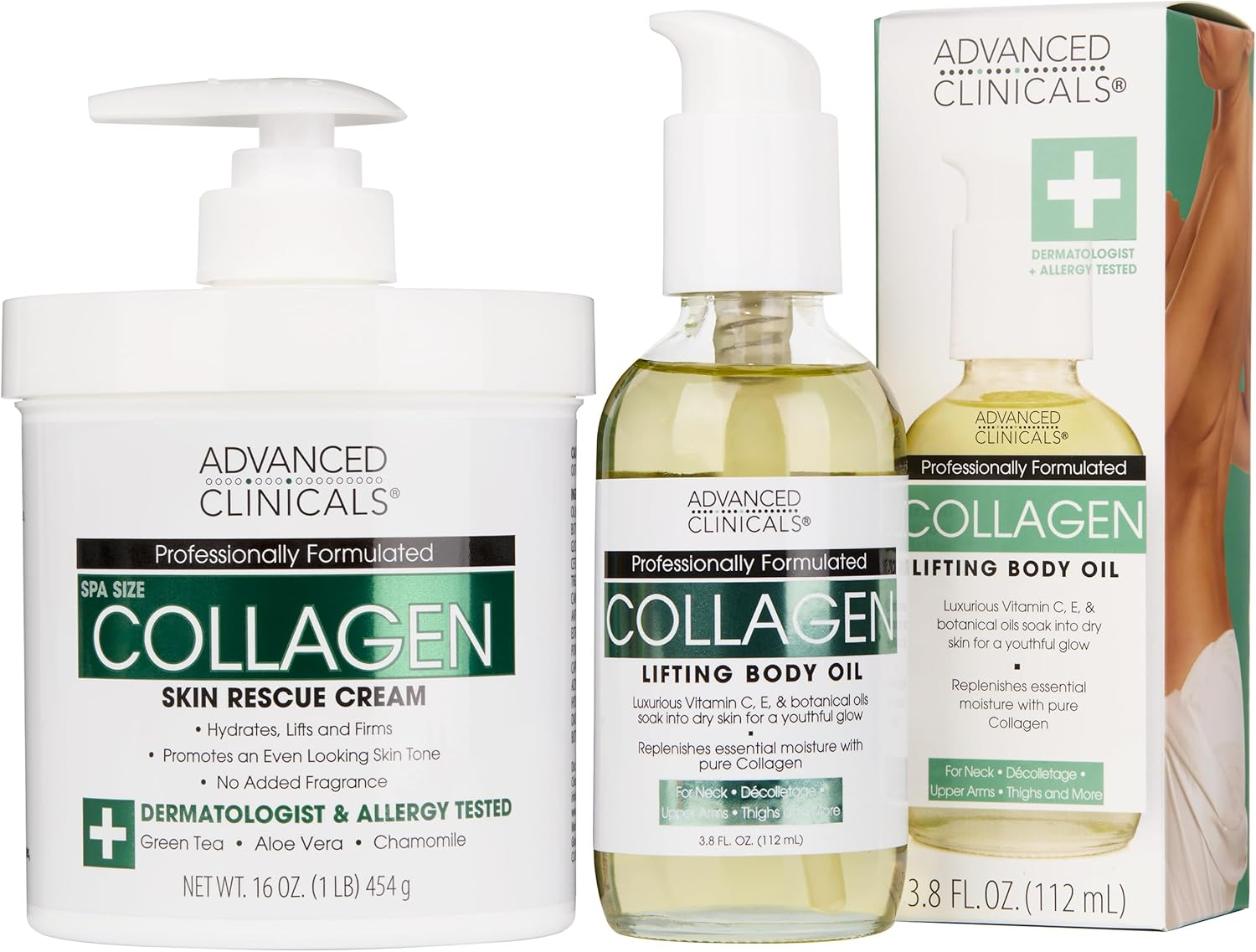 Advanced Clinicals Anti-Aging Collagen Cream and Collagen Body Oil Set. Large 16Oz Cream for Face and Body and 4Oz Body Oil Helps Firm and Tighten Skin. image number 4