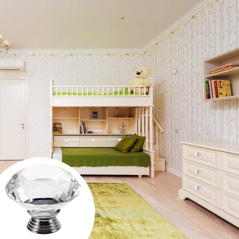 Mtsooning 2Pcs 40Mm Diamond Crystal Glass Knob for Closet Cabinet Drawer Kitchen Dresser Cupboard Wardrobe,3 Size Screws,Clear image number 4