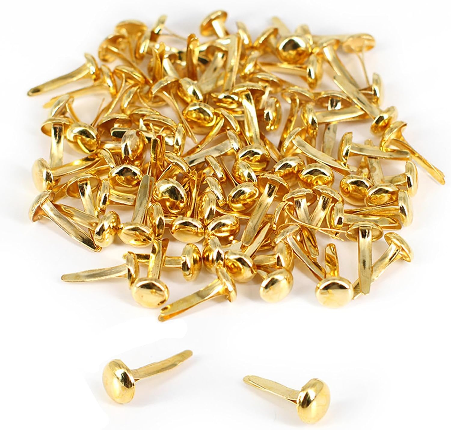 100Pcs round Head Double-Prong Rivets ，Foot Nails，Paper Fasteners ，For Craft Art Crafting School Project Decorative Clipbook Creation DIY Supplies. (Gold) image number 3
