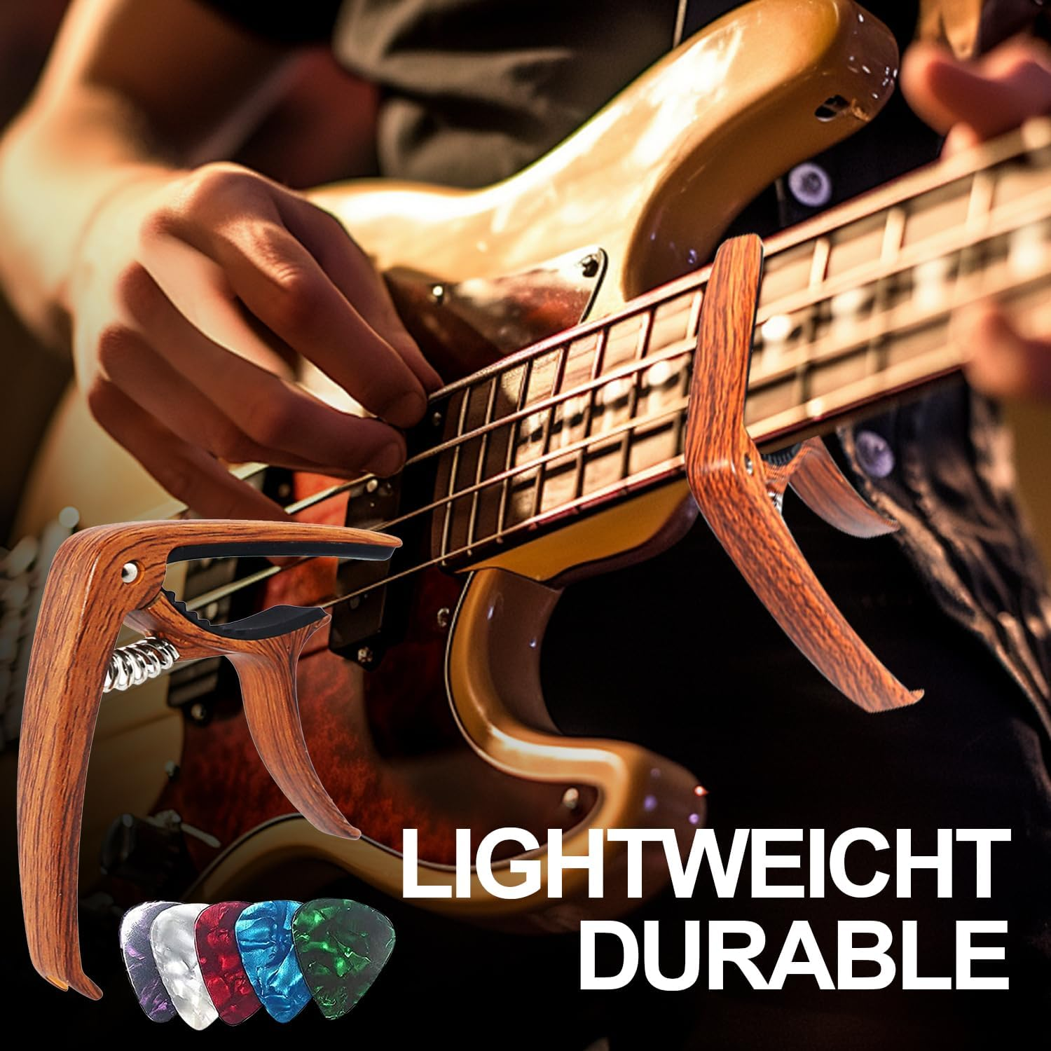 Guitar Capo, T Tersely Guitar Accessories Trigger Capo Clip with 5Pcs Guitar Picks for Acoustic and Electric Guitars,Ukulele image number 3