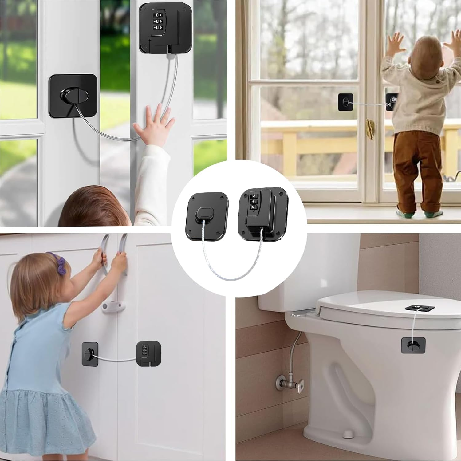 Refrigerator Lock (2 Pack), Heavy Duty Combination Fridge Lock, for Fridge, Cabinets, Window, Drawers and Child Safety Cabinet Locks, Strong Non-Marking Adhesive No Drilling (A, Black) image number 7