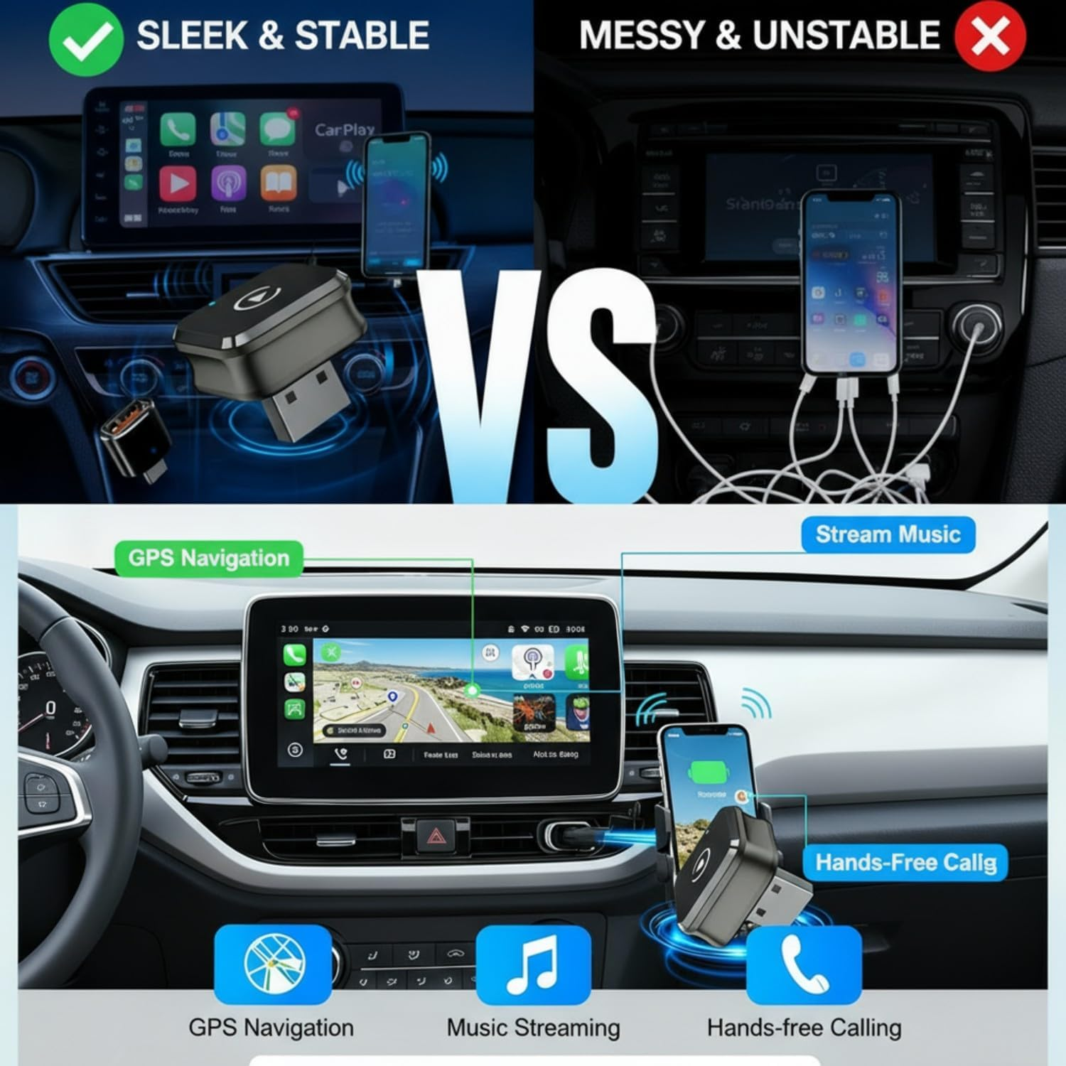 2025 Mini 2-In-1 Wireless Carplay Adapter& Android Auto Wireless Adapter, Converts Factory Wired to Wireless, Plug & Play Dongle for Cars, Usb/Type-C, Fast & Stable Connection