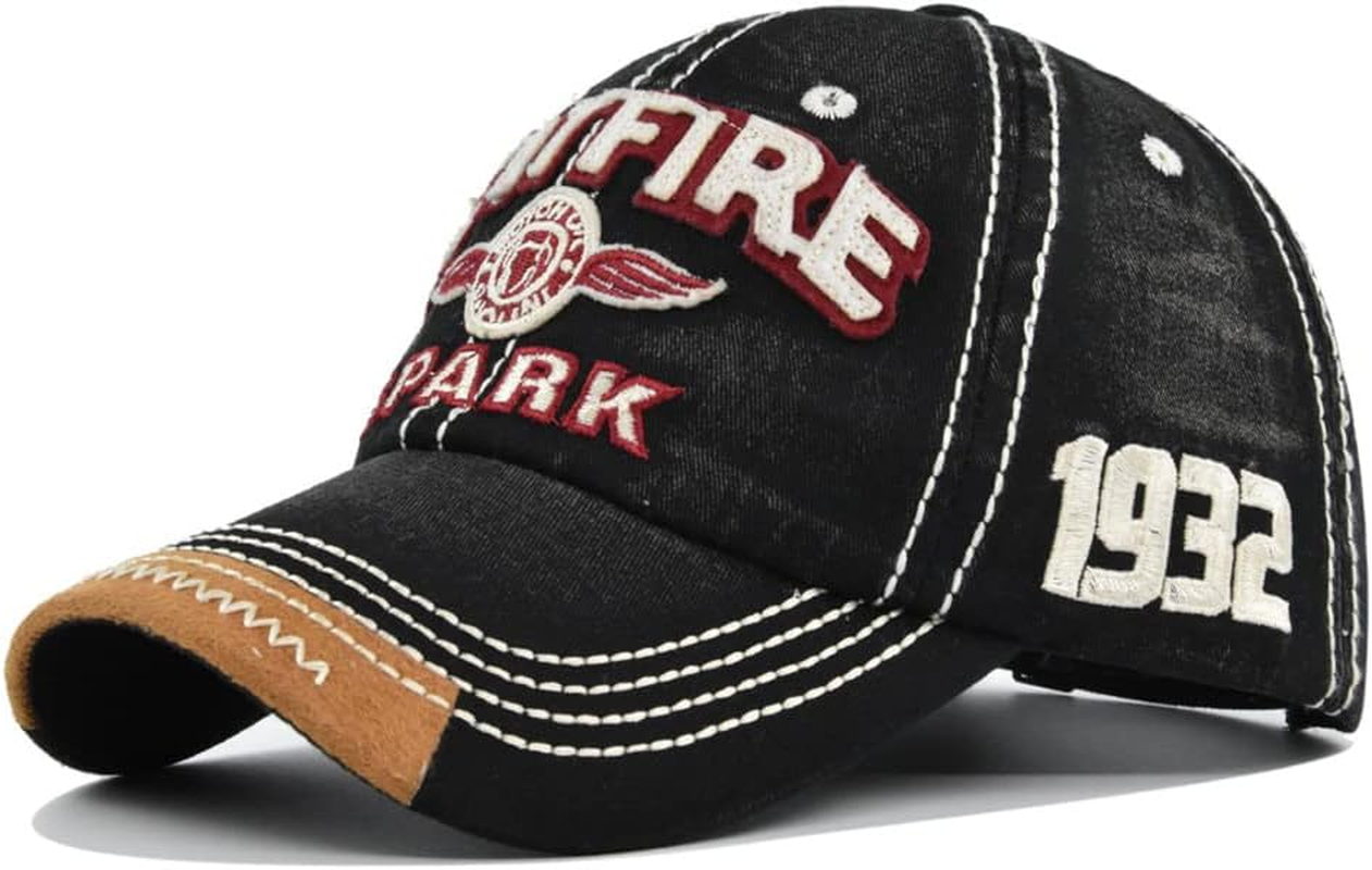 YULOONG Vintage Baseball Cap Embroidery Spitfire Washed Denim Trucker Cap 100% Cotton Sun Hat for Men Women Adjustable Size