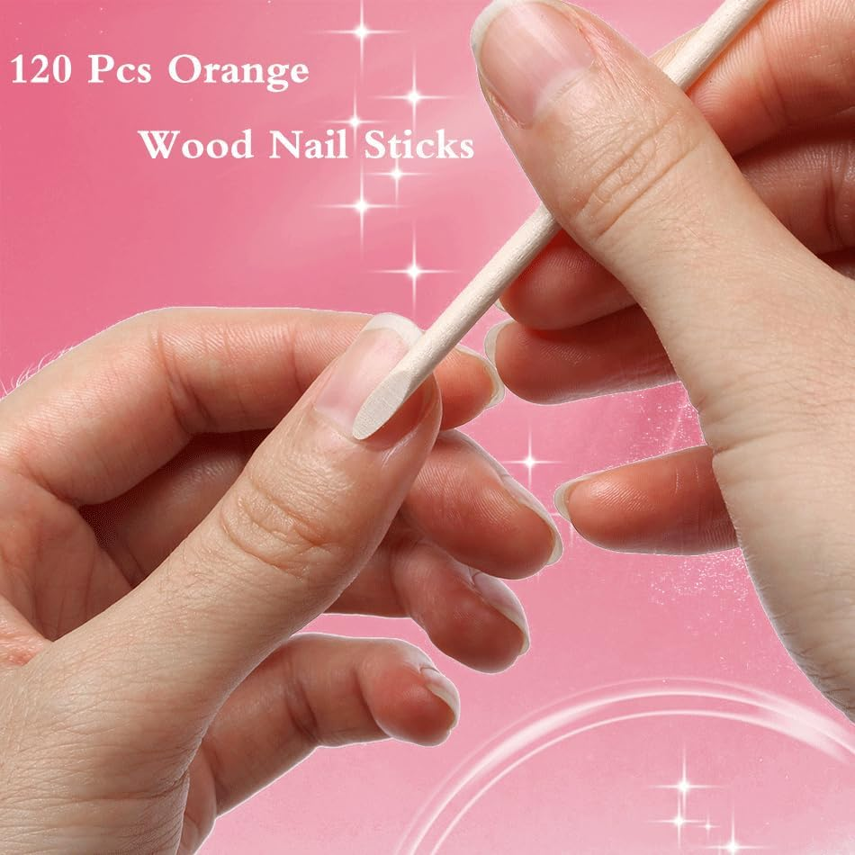 120 Pcs Orange Sticks for Nails - Borogo Orange Wooden Nail Sticks Double Sided Multi Functional Cuticle Pusher Remover Manicure Pedicure Tool image number 2