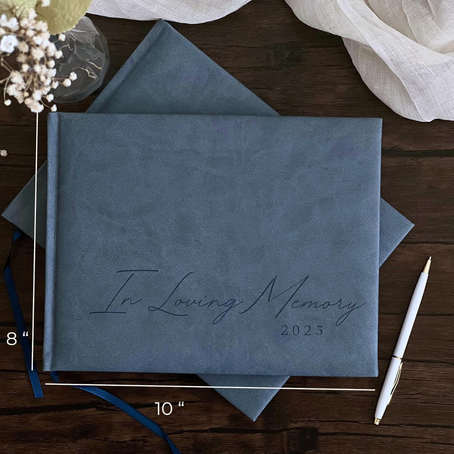 Funeral Guest Book for 2025 Celebration of Life Memorial Service - Leather Memory Book for Funeral Guests to Sign in with Condolence Memory Table Sign & Back Pocket - Blue Guestbook image number 2