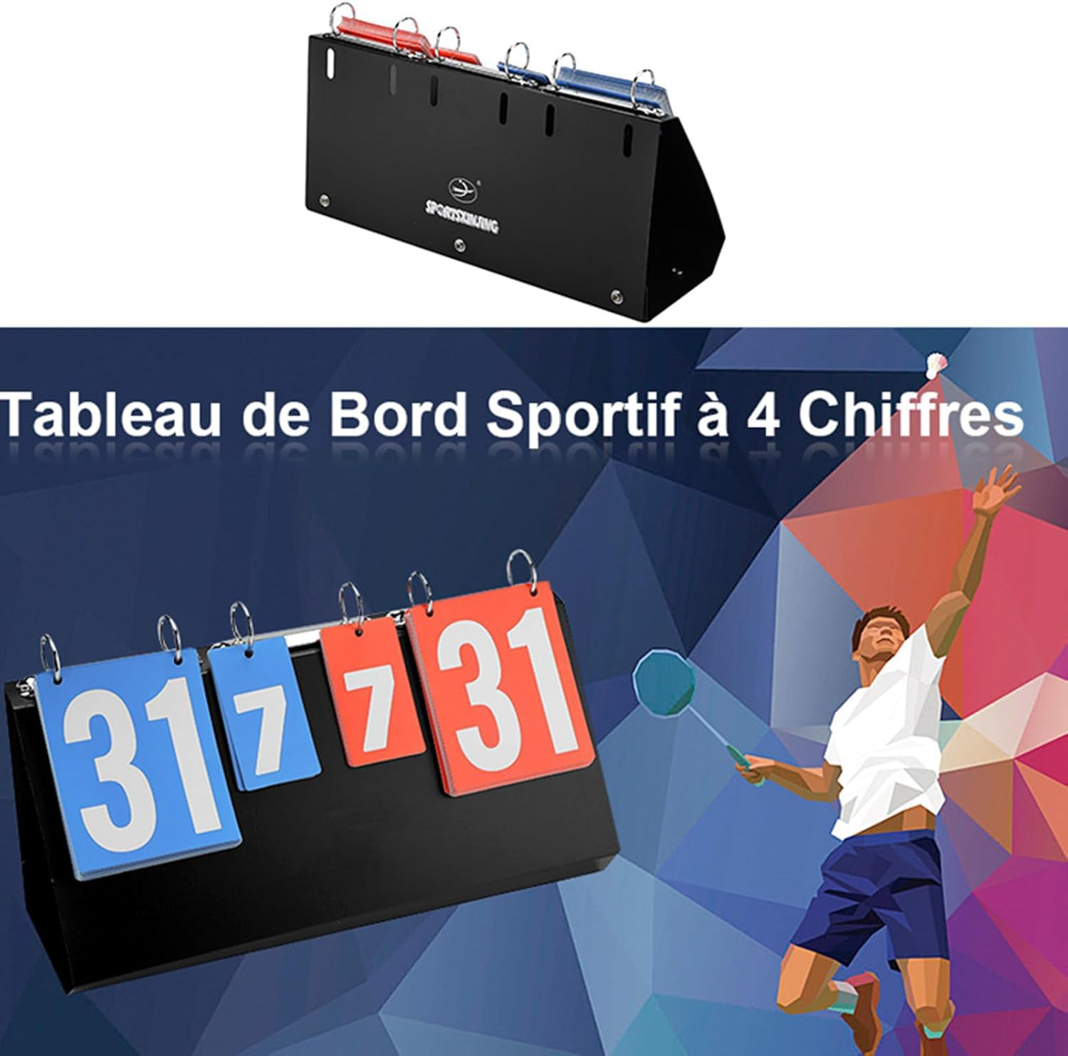 Leopacat Sports Scoreboard, 4 Digit Sports Scoreboard, Portable Tabletop Scorekeeper, Badminton Scorecard Multi-Functional Practical Scoreboard Flipper Flips for Ping Pong Soccer Classroom Activities