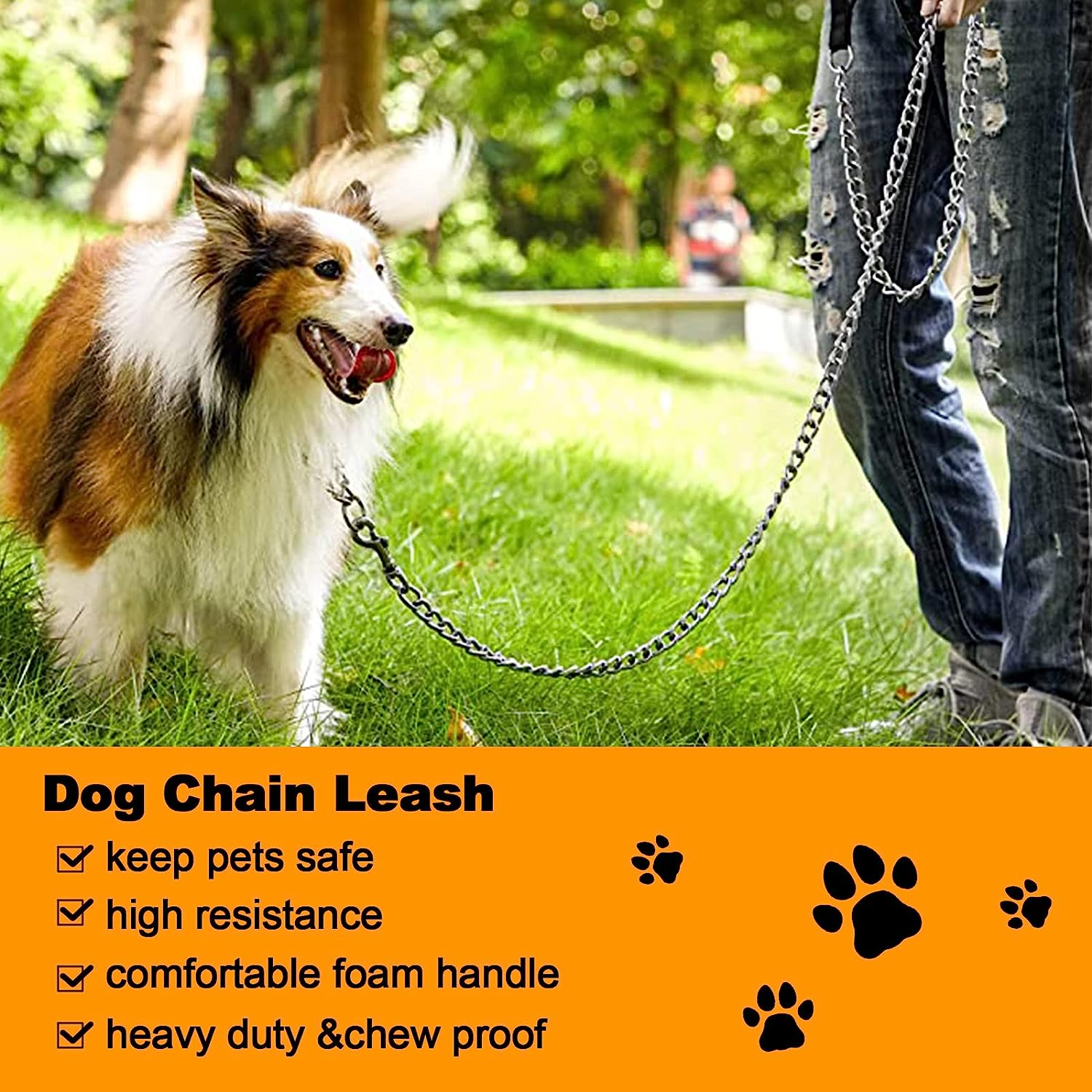 Heavy Duty Metal Dog Leash, 180Cm Chew Proof Pet Leash Chain with Soft Padded Handle for Large & Medium Size Dogs image number 4