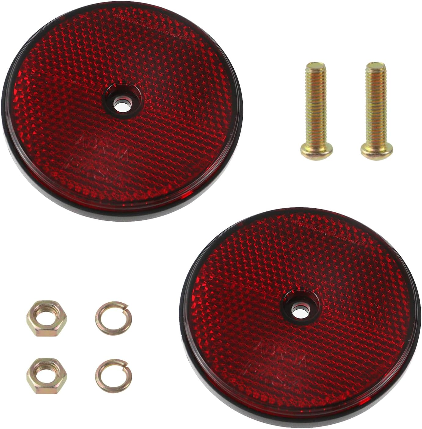 KUMGROT 2 PCS round Reflector Road Safety Stick-On Rear Reflectors for Trailer Caravan Truck Lorry or Agricultural Machines Red image number 3
