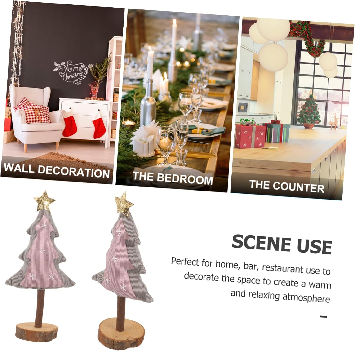 LABRIMP Desktop Christmas Tree Ornament Wooden Base Tabletop Xmas Tree Adornment for Christmas Party Decorations Table Centrepiece image number 6