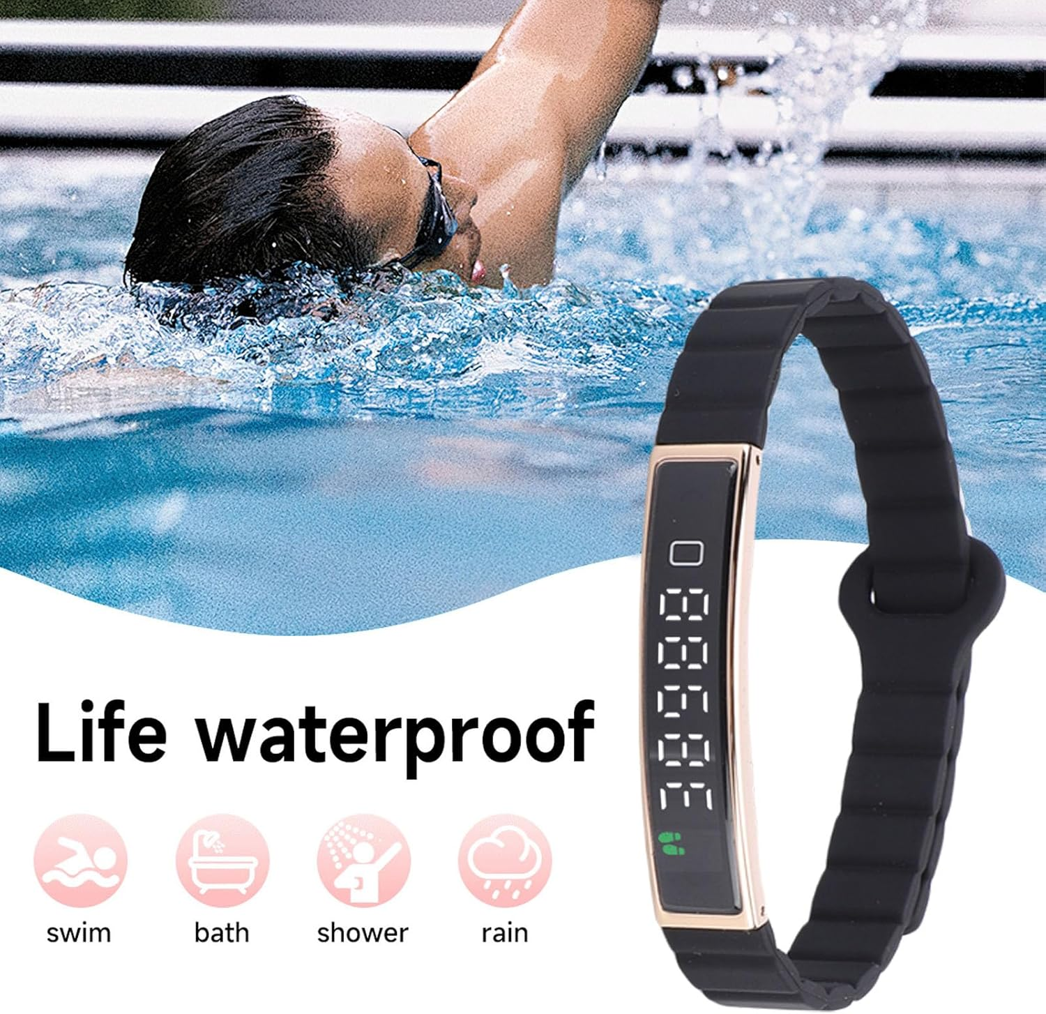 SENECESLI Smart Bracelet, Wearable Activity and Fitness Tracker Band,Support a Wide Range of Exercise Modes, Waterproofing Design,Automatic Monitoring Wearable Fitness Tracker Comes (Gold)