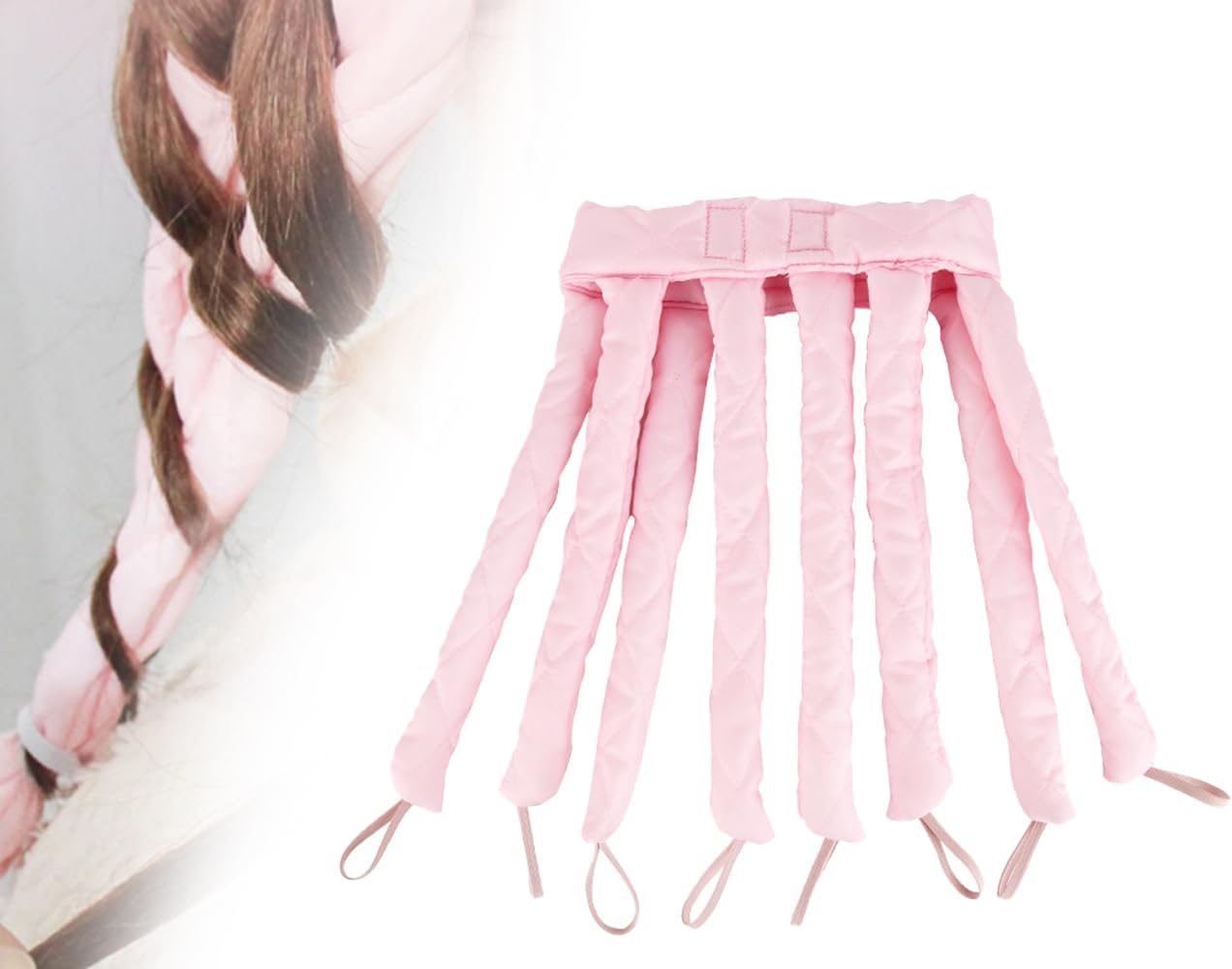 KAPSING Removable Headset plus Size Curlers Overnight Heatless Curls Band Curls without Heat Hair Styling Devices for Long Medium Hair (Pink)