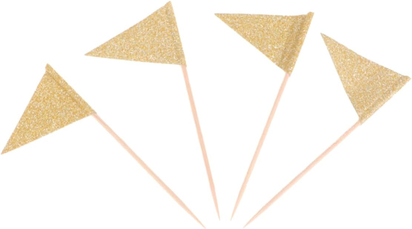 STOBAZA 15Pcs Glitter Small Triangle Flag Cake Toppers Year Party Annual Meeting Layout Cake Decoration Picks Dessert Insert for Boys and Girls Party Favours image number 5