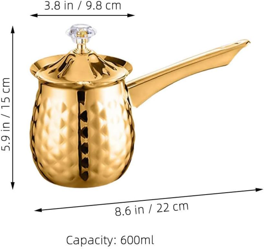 COHEALI Vintage 600Ml Turkish Coffee Pot Metal Cezve Espresso Brewer Small Stovetop Coffee Maker Golden Turkish Tea Maker for Home and Travel image number 1