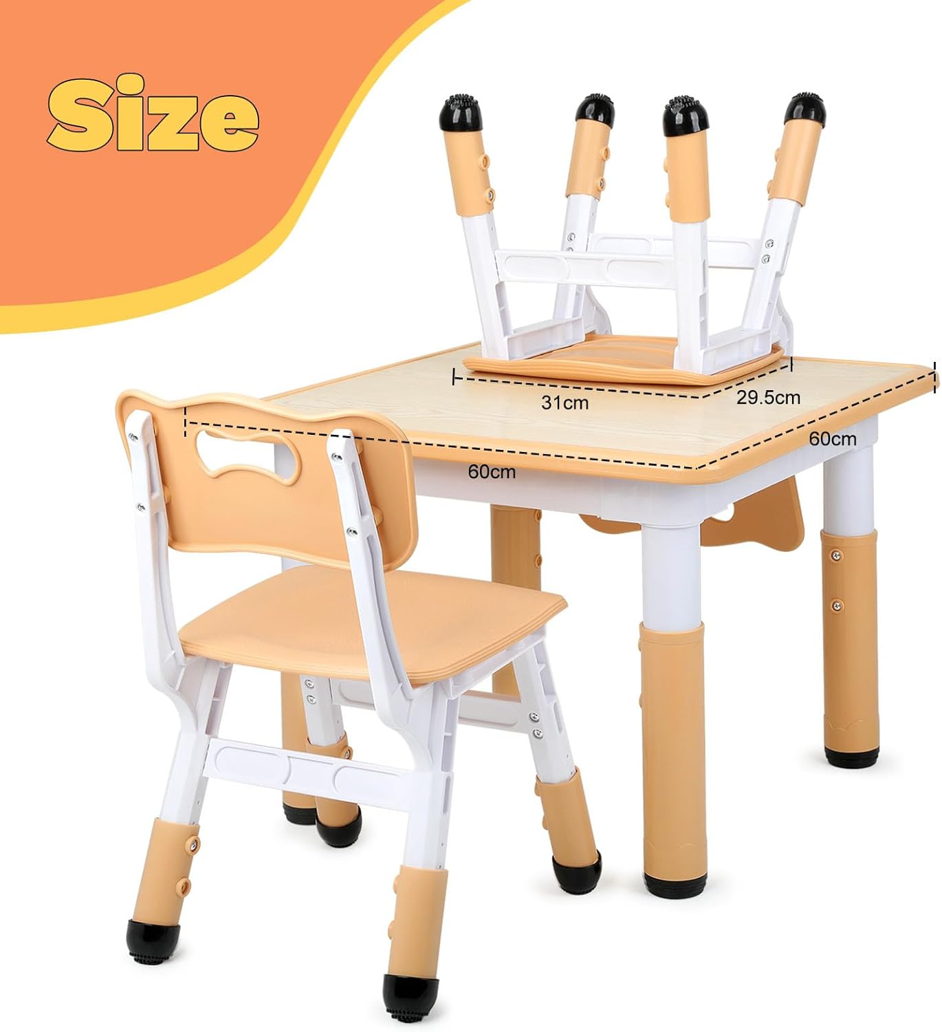 Omebel Kids Table and Chairs Set, Height Adjustable Toddler Table and Chair Set, Toddler Activity Table with Graffiti Top for Drawing Learning Play, Home Preschool Daycare, Ages 2-8 image number 6
