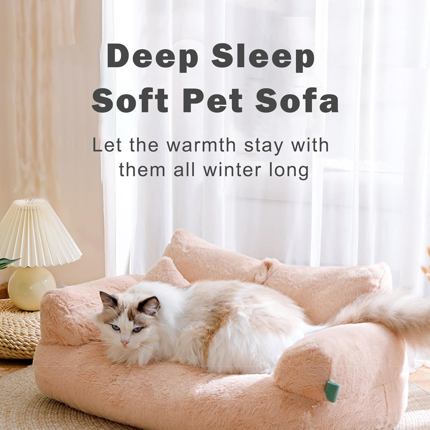 Cat Bed Ultra-Soft Plush Material Dog Cat Beds for Indoor Cats Cat Sofa Relieve Muscle and Joint Pressure Private and Comfortable Design Removable and Washable Anti-Slip Design Pet Comfort Beige M