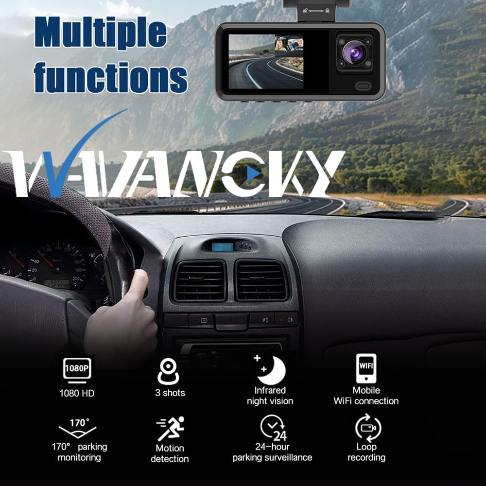 3 Channel Dash Cam Front and Rear inside for Cars, Full UHD Car Camera Front Rear with 32GB Card image number 2