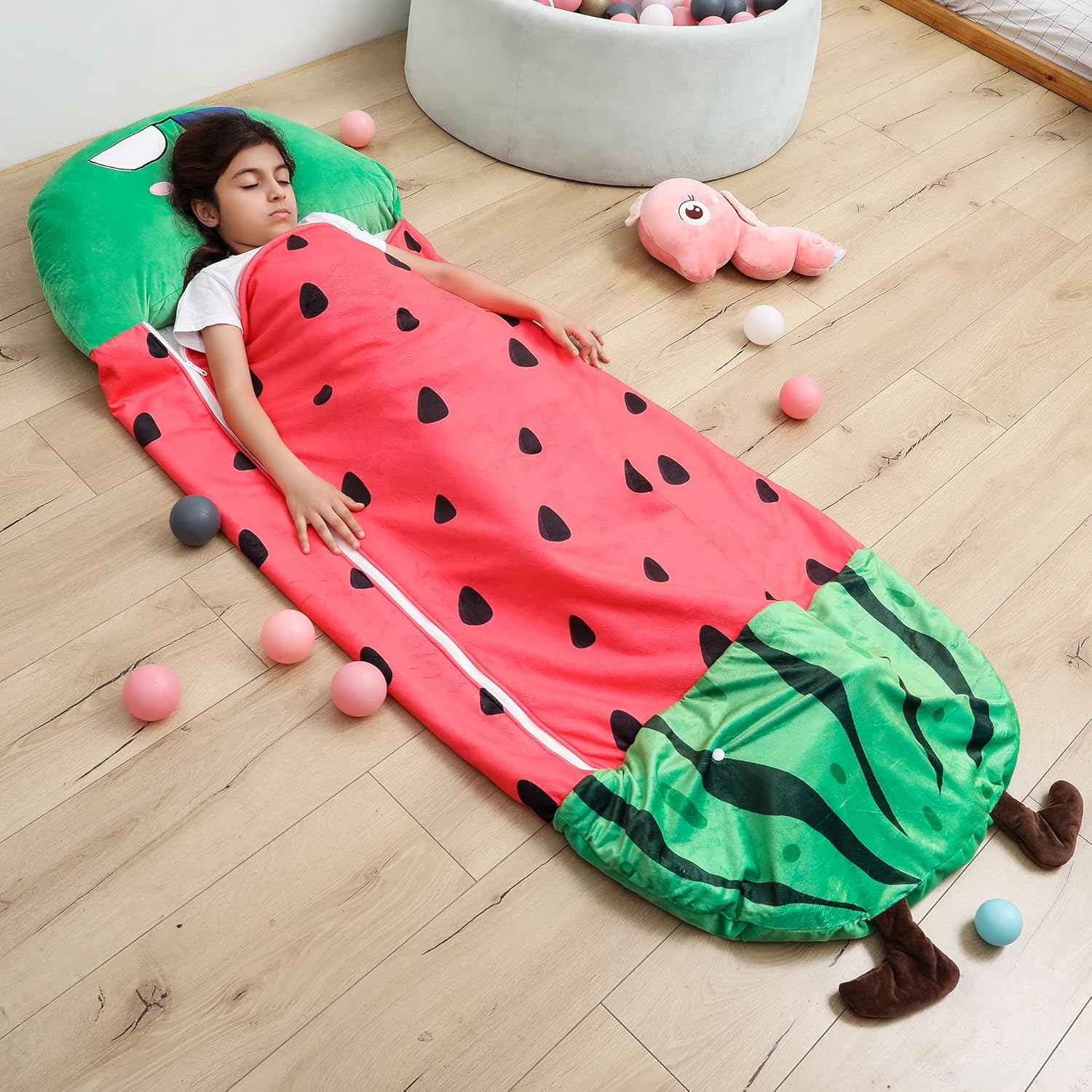 Kids Sleeping Bag with Pillow Toddler Fluffy Sherpa Winter Blanket Camping Sleeping Bags for Boys or Girls image number 3